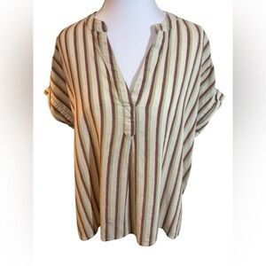 Madewell Striped Cotton V-Neck Top Women’s Small Short Sleeve
